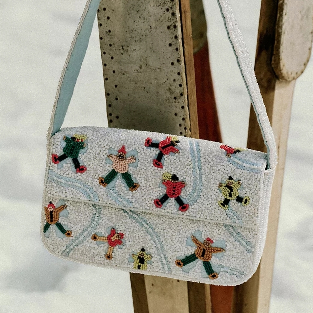 NWT Anthropologie The Fiona Beaded Bag - Snow Angels